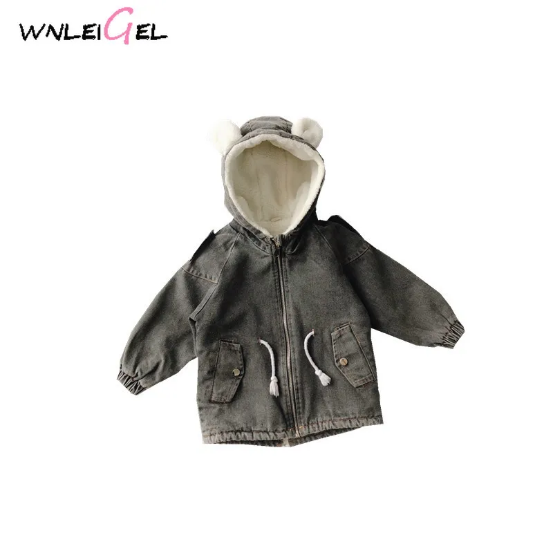 WLG girls winter coats kids cartoon style denim black velvet thick outerweawr baby girl warm casuasl all match clothes 2-6 years