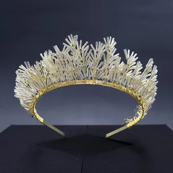 

ACRDDK Vintage Handmade Beaded Tiara Queen Crown Bride Jewelry Headband Birthday Party Hair Band Headpeice for Women SL