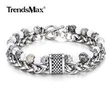 6 мм двухслойный браслет из бисера для мужчин, натуральный камень с картой, нержавеющая сталь, пшеничная цепочка, шарм, Прямая поставка, ювелирные изделия DB258