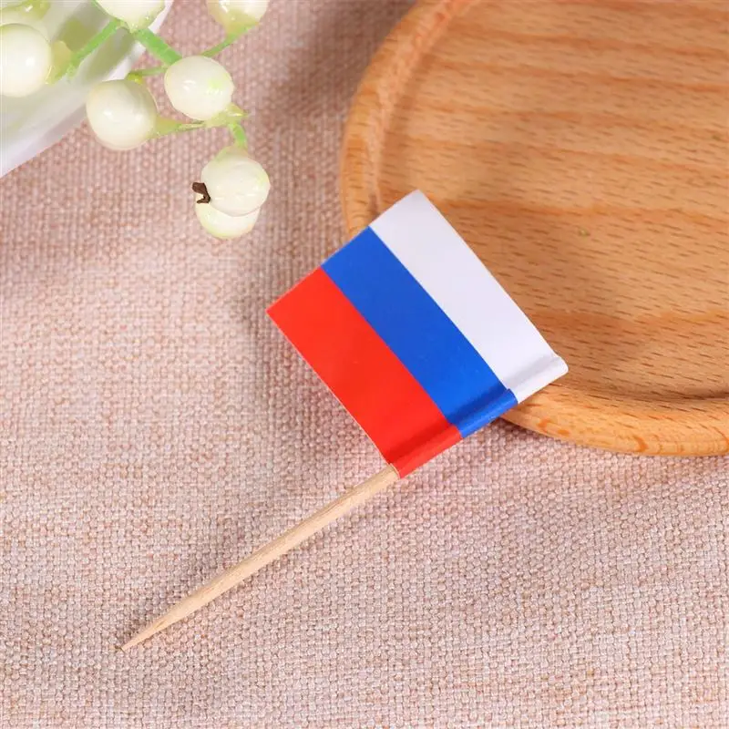 100 шт деревянный флаг зубочистки торт кекс топперы фрукты вилки пищевая зубочистка для национального дня украшения вечерние закуски