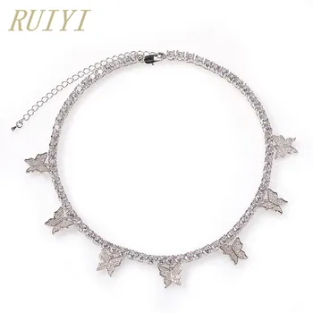 

Tennis chain necklace with butterfly pendant hip hop jewelry necklace is adjustable for men and women