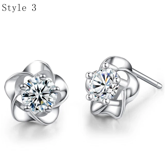 925 Sterling Silver Earrings Stud for Women Solid Silver Jewelry Earrings Bling CZ Zircon Stone Stud Brincos Bridal Wedding 3