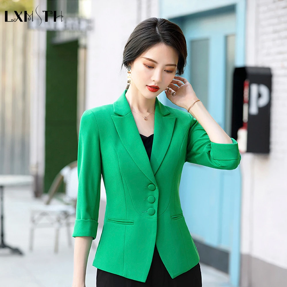 

Summer Blazer for Women Large Size Elegant Slim Single Breated Ladies Office Work Blazer Coats Female Green Orange Black 4XL