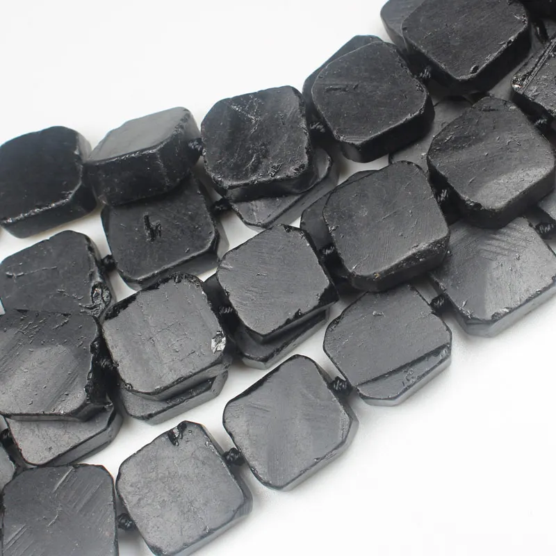 Натуральный плоский черный турмалиновый камень 6x16 мм неправильные бусины 1" /40 см на прядь