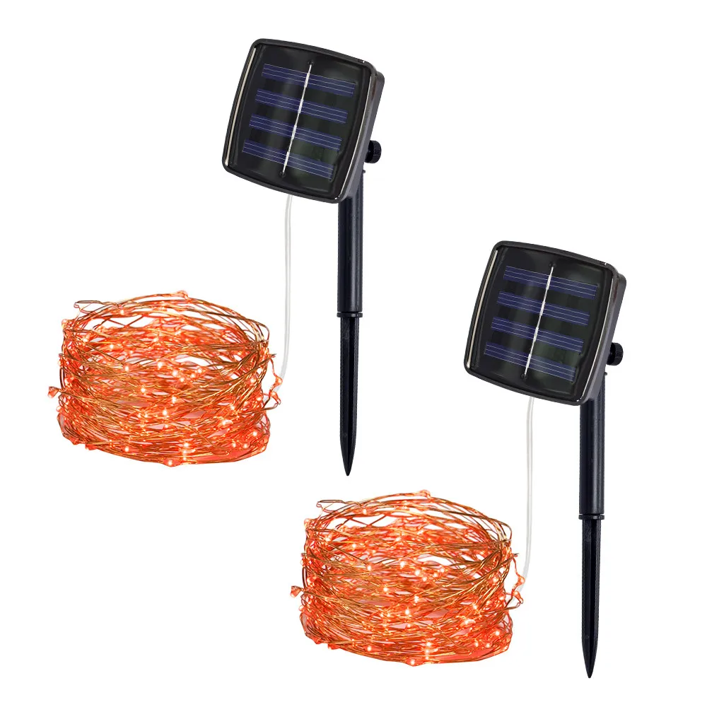 Red 5M 50Lights Outdoor Solar Powered Copper Wire Light String Fairy Festival Party Decoration Home College Garden Ambient Light - Emitting Color: Red