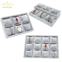 Bracelet Watch Display Tray Jewelry Holder Grey Velvet Tray Jewelry Pillow Display Prop Watches Bangle Ring Showcase Tray Plate
