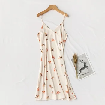 

Female Sexy Nightgown Print Nighty Satin Home Clothing Negligee Novelty Nightwear Sleepwear Mini Nightdress Homewear