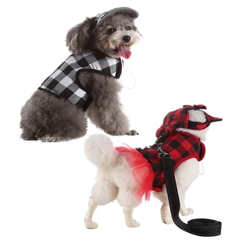 

Summer Style Dog Harness Leash Set Bowtie Small Dog Cat Dress Harness Puppy Wedding Dresses Harness Set For Chihuahua New