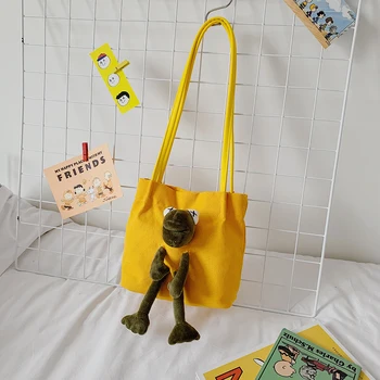

Cartoon Cute Frog Women Handbag Reusable Shoulder Bag Funny Cute Plush Doll Lady Girl Casual Shopping Canvas Tote Bag