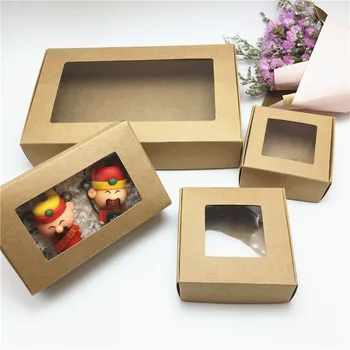 

20PCS Paper Clear PVC Window Aircraft Handmade Gift Boxes Kraft Products/Favors Jewelry Packing Box 4 Size Gift Display Box