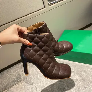 

Luxury Brand Square Toe Ankle Boots Women Thin High Heels Shoes Women Fashion Designer Stiletto Short Boots Women New Brand 2020