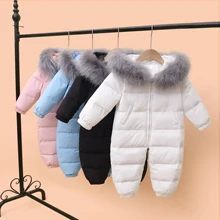 Mono de invierno para bebé, Pelele de piel de mapache Real, traje de nieve para niño pequeño, ropa para bebé