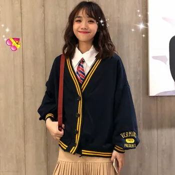 

Women Jackets College Wind Cardigan Autumn Cardigan Coat Fashion Loose Patchwork Coat