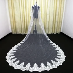 Hot sale 3M Long Wedding Veils Full decal  Applique Edge One Layer Cathedral Length Veils Two uses With Comb Tulle Bridal Veil