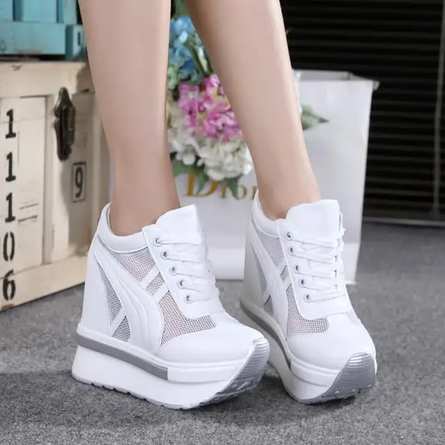 Tanie Nowe oddychające buty z siatką Muffin z grube spodnie i spódnice zwiększona pojedyncze buty bardzo wysokie obcasy buty na co dzień