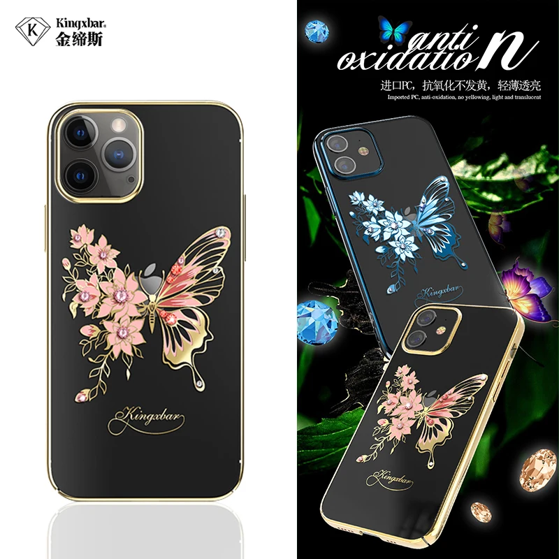 KINGXBAR Bling Butterfly Crystal Case for iphone 12 pro max Diamond Clear Hard Back Cover 12 pro mini Phone Shell Luxury Women