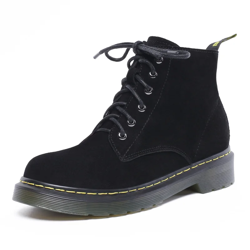 Suede 11 Plush Ботинки martin из натуральной коровьей кожи; женская зимняя обувь на плоской подошве; A371; женские ботинки; Модные женские ботильоны из черной замши со шнуровкой - Цвет: Suede 11 Plush