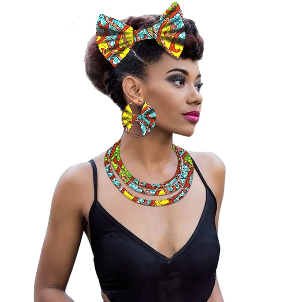 Африканская ткань, ожерелье, ювелирные изделия для женщин, Анкара, принт, воск, многослойное ожерелье, серьги, модный дизайн - Цвет: 3