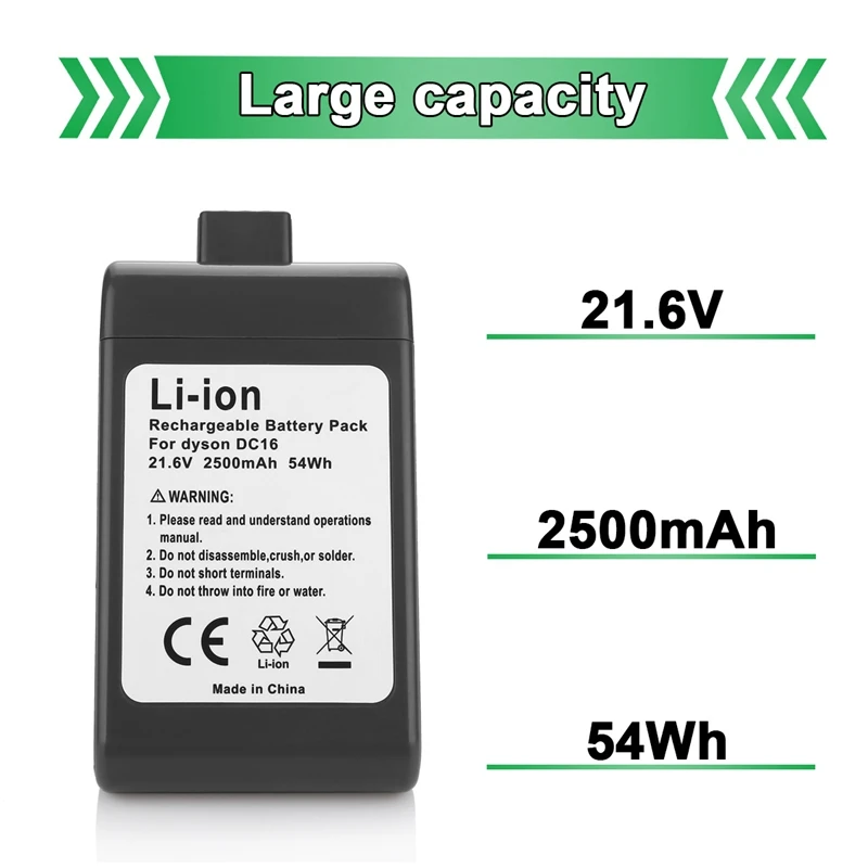 2500MAh 21,6 V Li-Ion DC16 Сменный аккумулятор для пылесоса Dyson DC16, DC16 Animal/Root-6, DC16 PINK, DC16 ISSEY MIYAKE