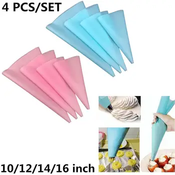 

4Pcs Reusable Silicone Icing Piping Pastry Bag Cream Pastry Bag Nozzle DIY Cake Baking Tools