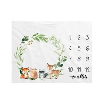 

Deer Pattern Monthly Blanket Baby Milestone Blanket Flannel Baby Photography Prop Memory Blanket White