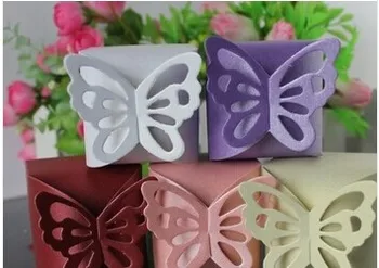 

Free Shipping 50 Pcs White Pink Butterfly Candy Boxes Baby Shower Favor Box Favour Box Gift paper Cake Box Wedding Party supply