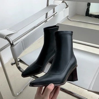 

Sexy Back Zipper Women's Ankle Boots Pointed Toe High Heels Pumps Autumn Winter Night Club Shoes Woman large size 34-43