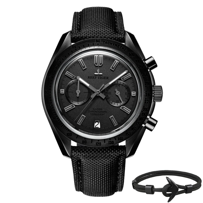 

Reef Tiger R/T Quartz Brand Leather Strap Waterproof Men's Watch Top Luxury Luminous Dial Chronograph Date Relogio Masculino+Box