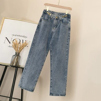 

2020 Spring New Boyfriend Jeans for Women High Waist Mom Jeans Plus Size XL-5XL Mom Feminino Wide Leg Denim Pants Blue Black