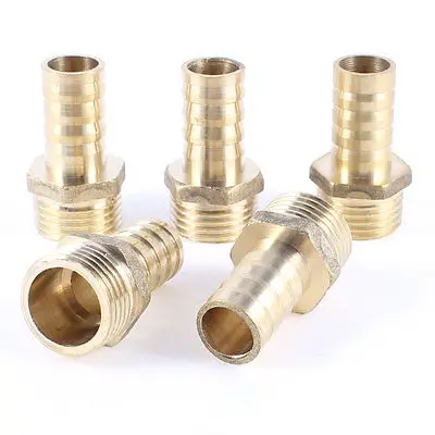 

5 Pcs 1/2"PT Male Thread to 14mm Hose Barb Brass Straight Coupling Fitting
