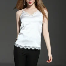 Новая Летняя Сексуальная Черная кружевная топики Открытый верх женская имитация шелка базовая Майка Для Бега Йога жилет v-образным вырезом Топы с завязками на шее плюс размер