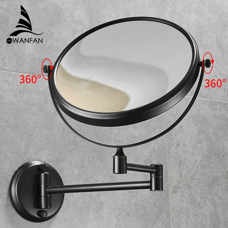 Bad Spiegels 8 'Ronde Muur Make Up Spiegel 3X1 Spiegels Zwart Messing Double Side Schoonheid 360 Draaien Badkamer Spiegel 1308|bath mirrorround bath mirrors - AliExpress