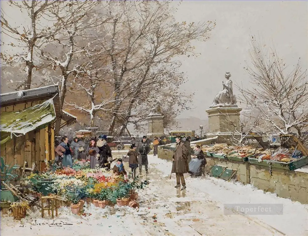 5 Hand Painted Art Paintings by College Teachers - Paris cityscape Un coin de quai Eugene Galien Oil Painting on Canvas | Дом и сад