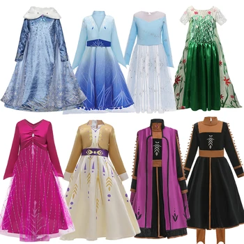 

Girl Elsa Dress 2 For Girl Cosplay Anna Christmas Costume Party Girl Clothing Kids Snow Queen Princess Dresses Elena For Girls