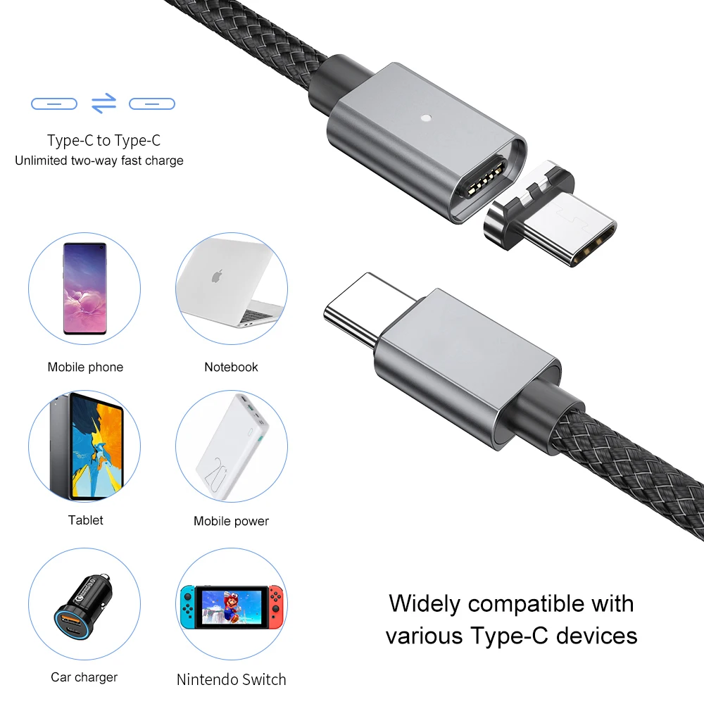 Магнитный кабель Micro USB type-C 100 Вт 5А для быстрой зарядки QC4.0 USB C-type-C PD зарядный кабель для Xiaomi Redmi Note 10 samsung S9