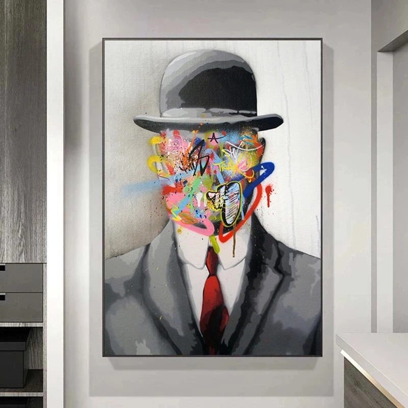 Rene Magritte известная картина сын человек граффити художественные плакаты и принты в стиле Поп Арт холст