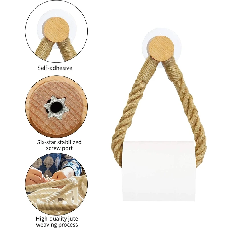 Bathroom Roll Tissue Rope Holder paper towel holder toilet paper holder toilet roll holder Jute Rope Holder Rack Vintage Toilet Roll Paper Wall Mounted Toilet Paper P15F