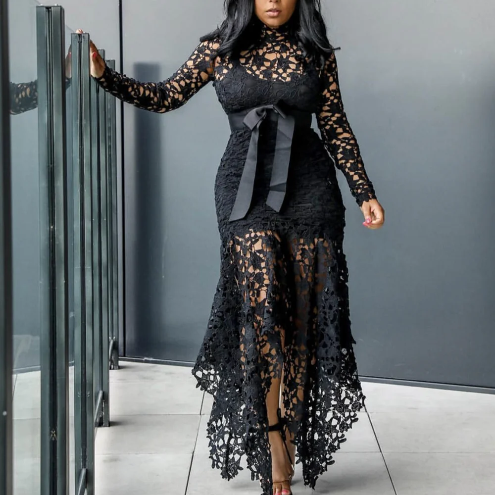 Lace Women Dresses Mesh Bodycon Dress Vintage Hollow Out Black White Vintage Evening Party Dress For Women Female Vestidos Ropa