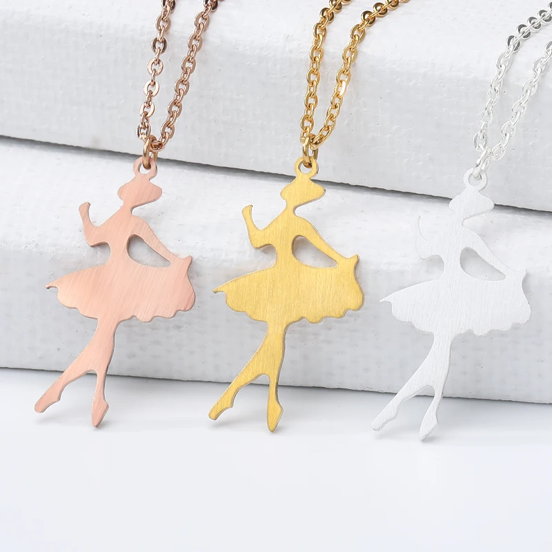 

Stainless Steel Origami Ballet Dance Girl Pendant Necklace Ballerina Charm Necklaces Gold Chain Simple Jewelry Birthday Gift