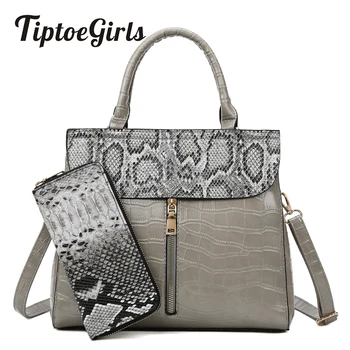 

Tiptoegirls Composite Bags Snake Pattern Panelled Handbag Two-Piece Bags Fashion Handbag Wild Casual Women Handbag+Wallet