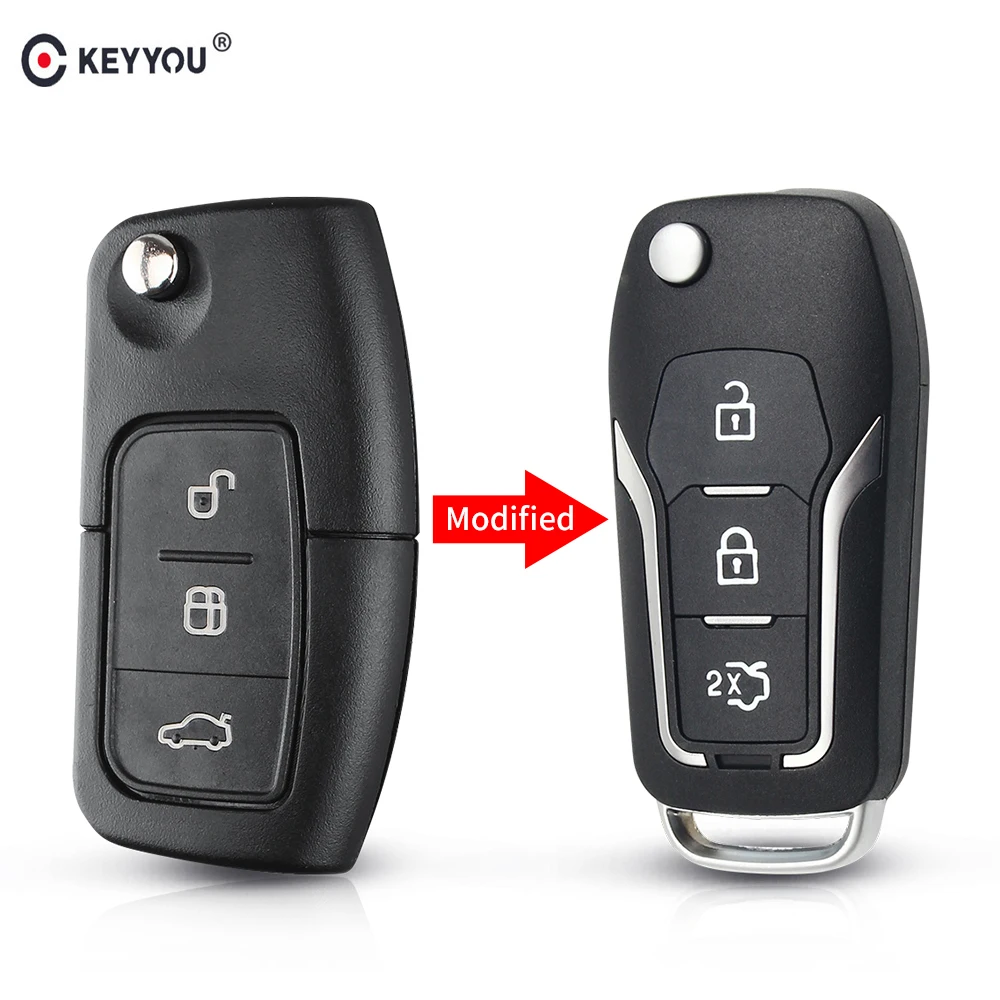 ##BUY KEYYOU 3 Button Modified Flip Folding Remote Control car Key Shell Case for Ford Focus 2 3 mondeo Fiesta key Fob Case