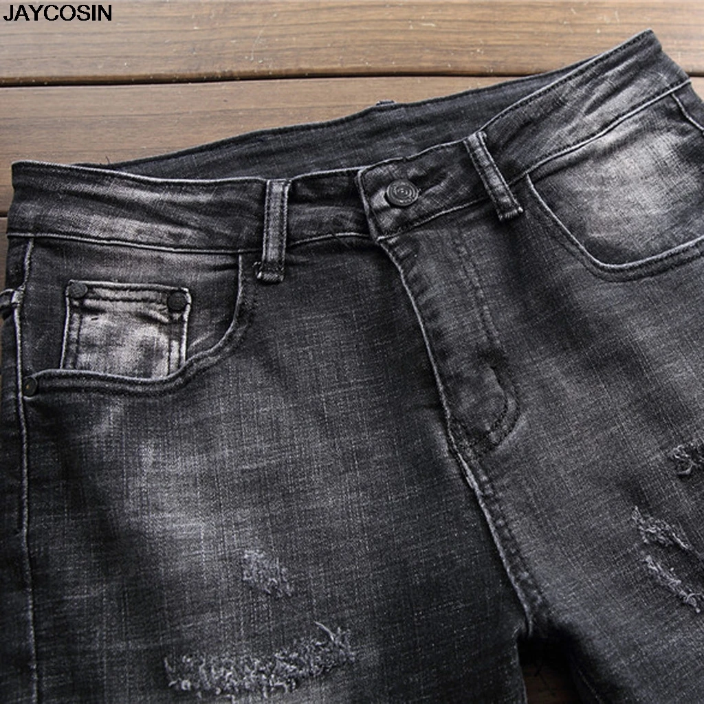 KLV Men Ripped Hole Skinny Denim Jeans Hip Pop Pants Trousers Sweatpants Streetwear Men Pencil Pants Trousers Hombre 9729
