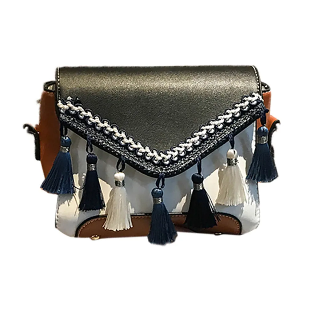 Vintage Women Weaving Tassel Shoulder Bag Messenger Bag Crossbody Bag Beach Bag Ethnic tassel shoulder Fashion messenger bag1104