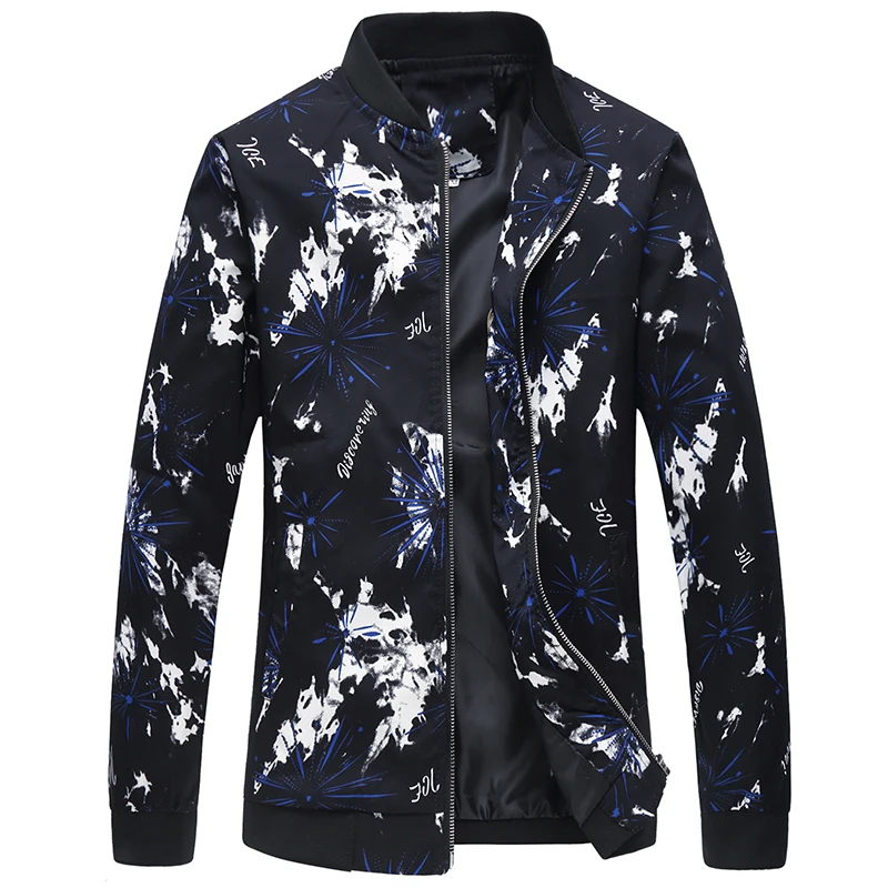 

Personalized printed collar jacket, men's large size slim trend flower jacket, European and American high-end baseball uniforms
