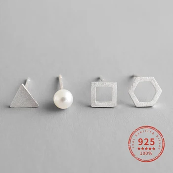 

Dorado 925 Sterling Silver Earrings Square Triangle Hexagon Bead Stud Earrings Fine Jewelry Four-piece Set WDE090