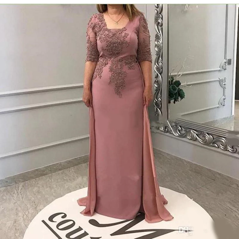 same as pic Румяна размера плюс оболочка мать невесты платье с верхней юбкой Половина рукава развертки поезд шифон аппликации для женщин Свадьба Гость Go - Цвет: same as pic