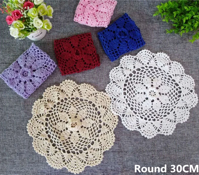 Round 30CM Korean 3d Flower Cotton Knitting Mat Christmas Table Placemats Cloth Handmade DIY Crochet Doily Wedding Kitchen Decor | Дом и сад