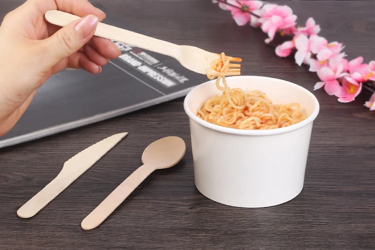 Description Picture 3 of item100pcs 16cm Party Use Disposable Wooden Fork Spoon Knife Flatware Wood Cutlery