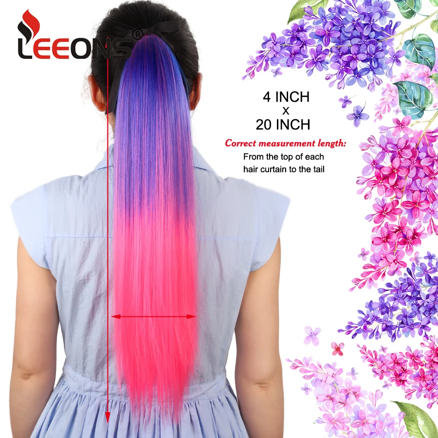 Leeons Synthetic Hair Ponytail Long Straight Around Clip In Ponytail Hair Extension Ombre Blue Cosplay Party