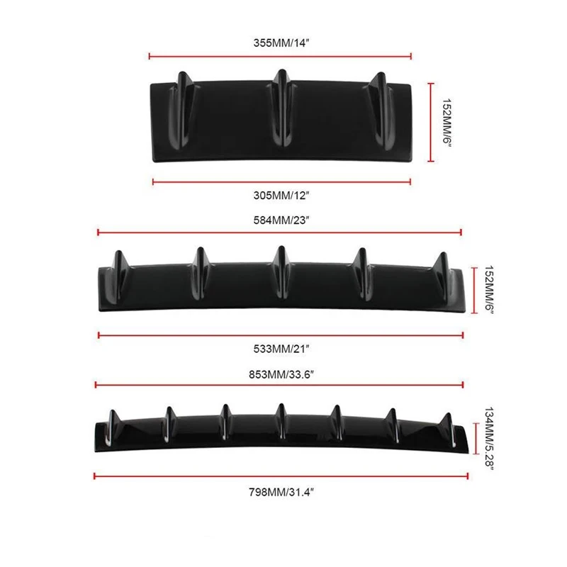 HOT Car Rear Bumper Lip Diffuser 3-7 Fin Shark Fin Style Car Back Bumper Spoiler Lip Splitter Car-Styling Carbon Fiber Top